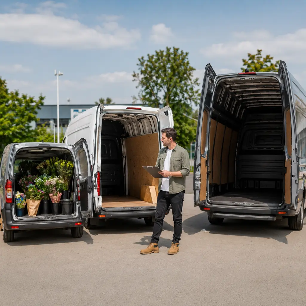 What Are the Most Reliable Used Vans? Top UK Picks 1 Business owner comparing used commercial vans for cargo space at UK dealership
